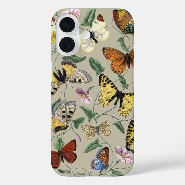 Butterflies & Moths Nature Illustration Collection iPhone 16 Hülle (Rückseite)