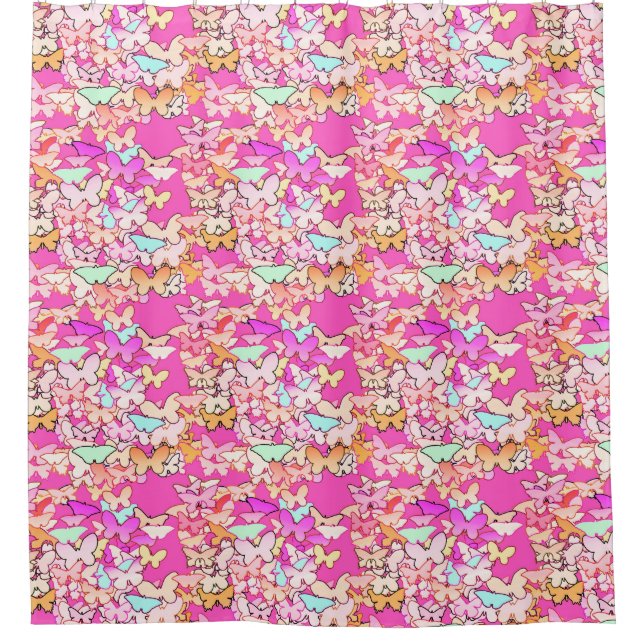 Butterflies, multi and deep pink duschvorhang (Vorderseite)