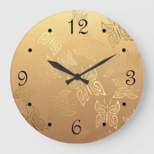 Butterflies Pattern Gold Numbers Große Wanduhr