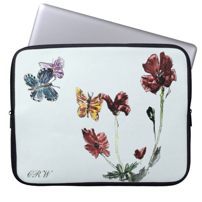Butterflies Poppies Personalisiert floral Laptopschutzhülle (Vorderseite)