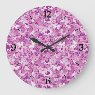 Butterflies, purple, lavender, pink große wanduhr