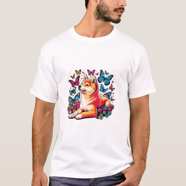 Butterflies Shiba Inu Dog T-Shirt (Vorderseite)