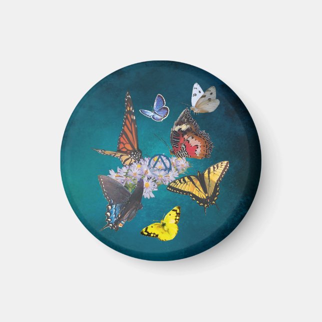 butterflies sobriety symbol round magnet (Vorne)