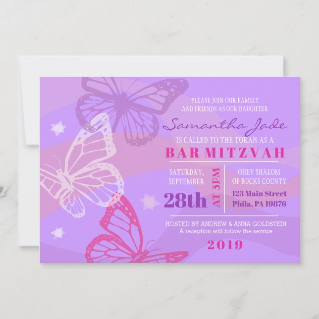 BUTTERFLIES & STARS Bat Mitzvah Einladung (Vorderseite)