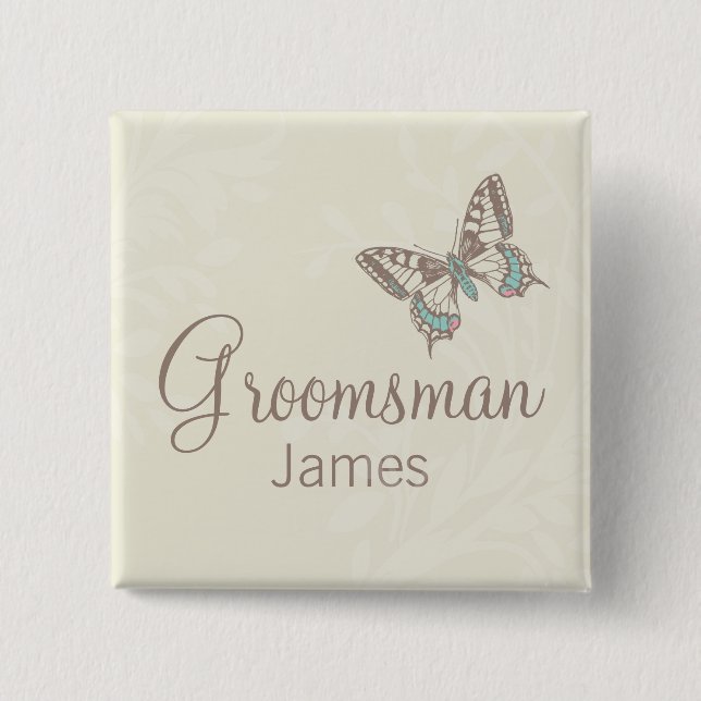 Butterflies Trauzeuge Sahne Hochzeit Button / Tast (Vorderseite)