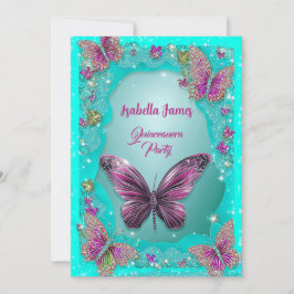 Butterflies türkis lila funkeln Glitzer Chic Einladung
