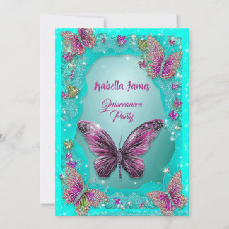 Butterflies türkis lila funkeln Glitzer Chic Einladung
