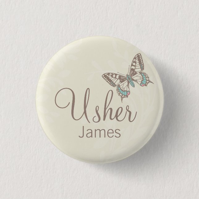 Butterflies Usher benanntes Creme Hochzeit Button  (Vorderseite)