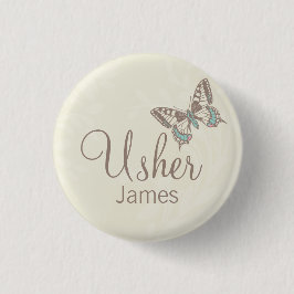 Butterflies Usher benanntes Creme Hochzeit Button 