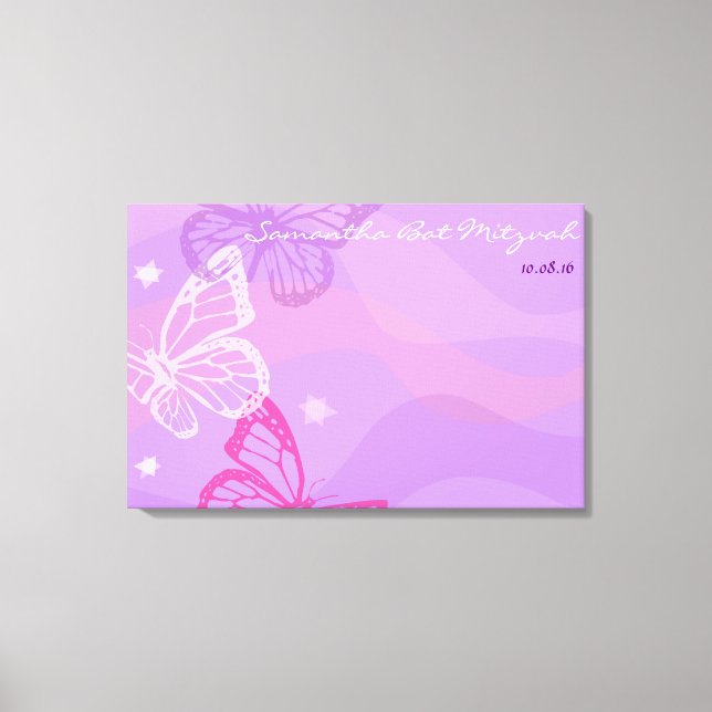 BUTTERFLIS & STARS Bat Mitzvah Sign in Board Leinwanddruck (Vorderseite)