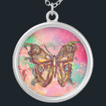 BUTTERFLUSS IN GLITZERN, rosa grün Versilberte Kette<br><div class="desc">Eleganter und bunter Schmetterling. Malerei mit goldener und silberner Folie.</div>