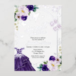 Butterfly 16 . Geburtstag Dark Lila Dress Silver Folieneinladung<br><div class="desc">Adorable, lila florale 16. Geburtstagsfeier Einladungen. Einfach mit Ihren Daten personalisieren. Bitte kontaktieren Sie mich per Chat, wenn Sie Fragen zum Kunstwerk haben oder eine Anpassung benötigen. Karo der Auflistung für weitere Elemente. BITTE BEACHTEN SIE: Für Unterstützung bei Bestellungen, Versand, Produktinformationen usw. wenden Sie sich direkt an den Zazzle Kundenservice...</div>