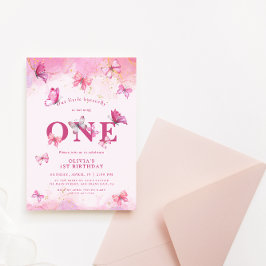 Butterfly 1. Geburtstag Baby Girl Pink Gold Staub Einladung