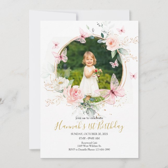 Butterfly 1. Geburtstag Einladung (Vorderseite)