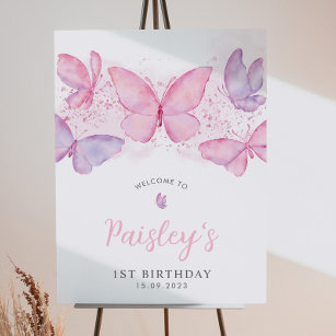 Butterfly 1 Geburtstag Pink Girl Begrüßungszeichen Poster