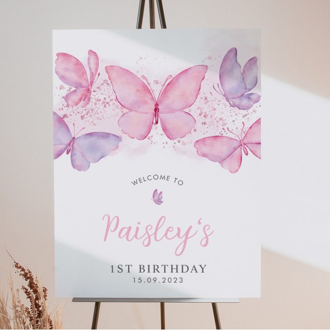 Butterfly 1 Geburtstag Pink Girl Begrüßungszeichen Poster (Von Creator hochgeladen)
