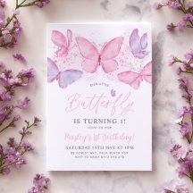 Butterfly 1st Birthday Invitation Pink Purple Girl
