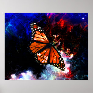 Butterfly abstrakte dunkelblaue Fraktale Poster