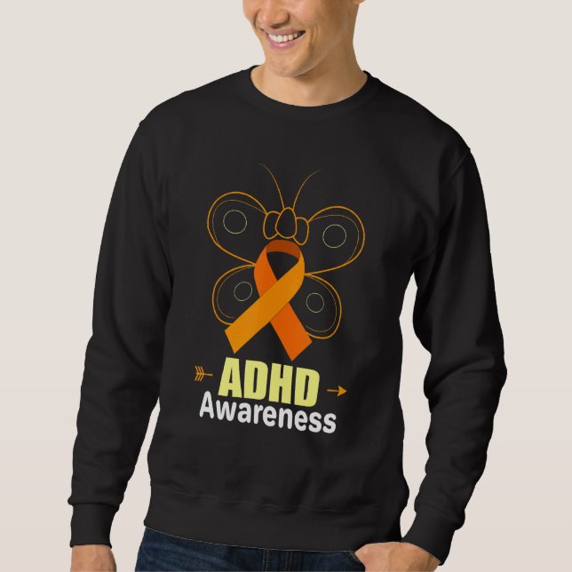 Butterfly Adhd Orange Ribbon erhöht Aufmerksamkeit Sweatshirt (Vorderseite)