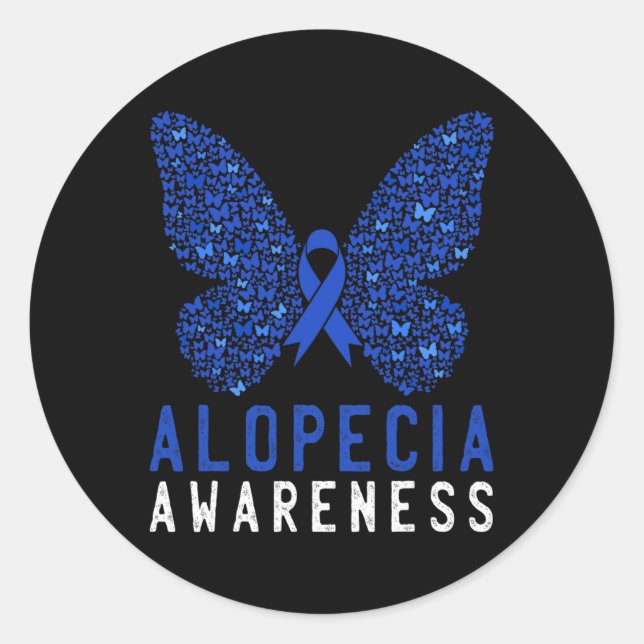 Butterfly Alopecia Awareness Blue OM Ribbon Supple Runder Aufkleber (Vorderseite)