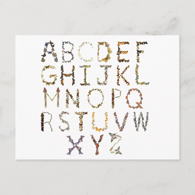 Butterfly Alphabet - Natur Alphabet ABC Postkarte (Vorderseite)