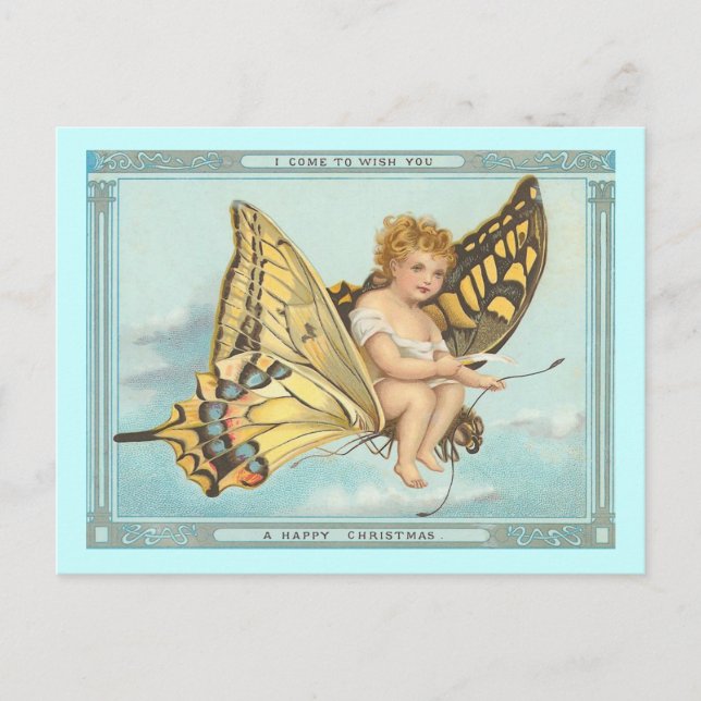"Butterfly and Cherub" Weihnachtsweihnachtskarte Feiertagspostkarte (Vorderseite)