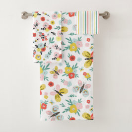 Butterfly And Floral Pattern  Badhandtuch Set