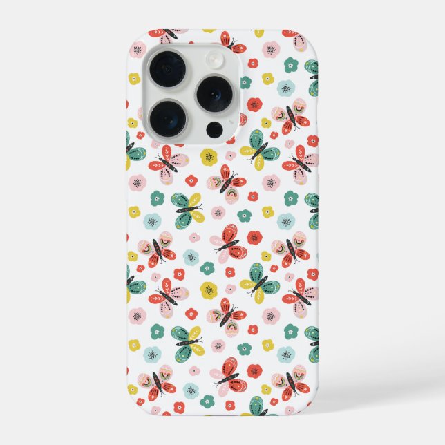 Butterfly And Floral Pattern  iPhone 15 Pro Hülle (Rückseite)