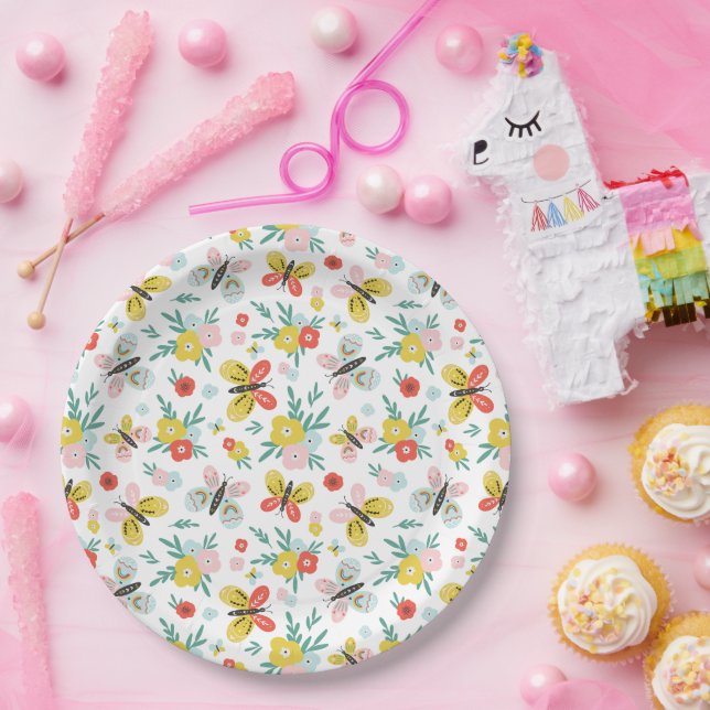 Butterfly And Floral Pattern  Pappteller (Party)