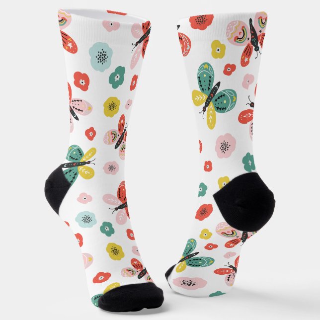 Butterfly And Floral Pattern  Socken (Gewinkelt)