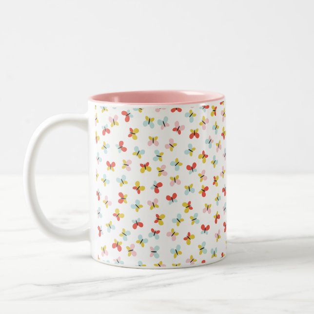 Butterfly And Floral Pattern  Zweifarbige Tasse (Links)