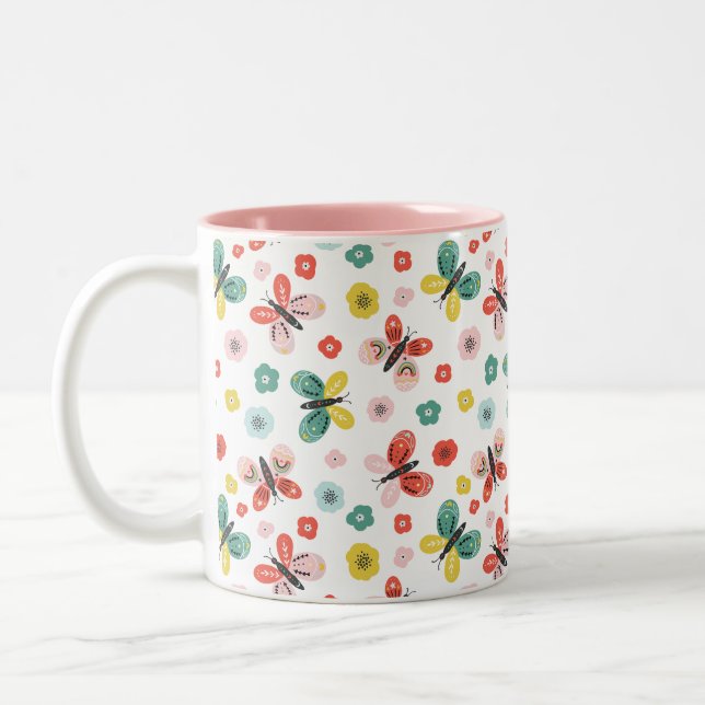 Butterfly And Floral Pattern  Zweifarbige Tasse (Links)