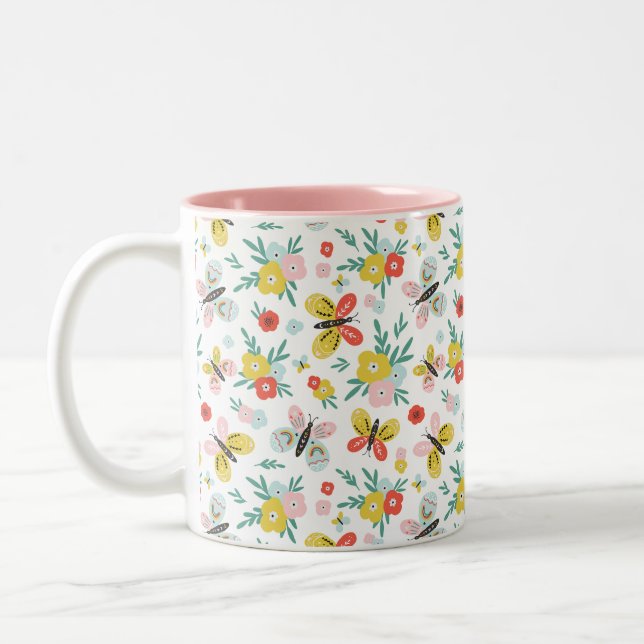Butterfly And Floral Pattern  Zweifarbige Tasse (Links)