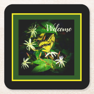 "Butterfly and Jasmine" Square Paper Untersetzer