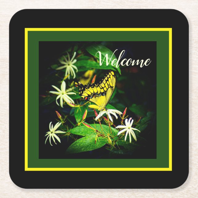 "Butterfly and Jasmine" Square Paper Untersetzer (Vorderseite)