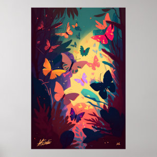 Butterfly Animal Portrait Painting Wildlife Forest Poster