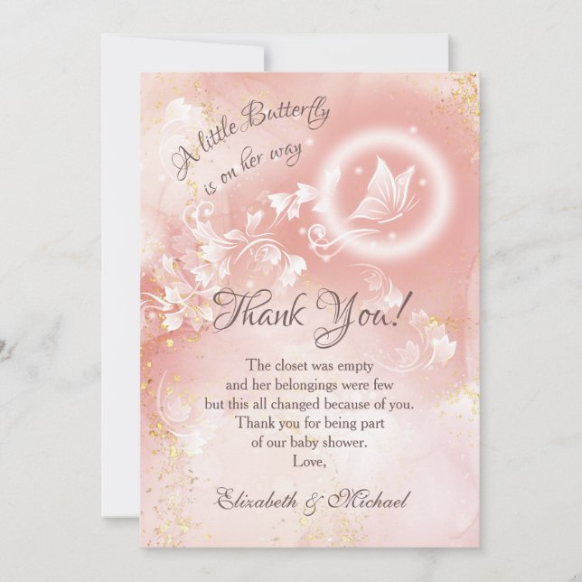 Butterfly Apricot Watercolor Babydusche Vielen Dan Einladung (Vorderseite)