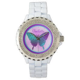 Butterfly Aquamarin Lila Ombre Niedlich Personalis Armbanduhr