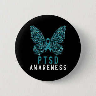 Butterfly Aquamarin Ribbon Regenbogen Krieger Ptsd Button