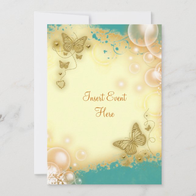 Butterfly aquamarine Goldhochzeit Verlobung Einladung (Vorderseite)