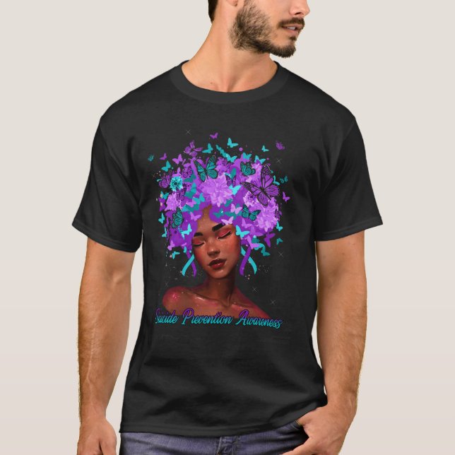 Butterfly-Aquamarine und Lila Suizidprävention T-Shirt (Vorderseite)