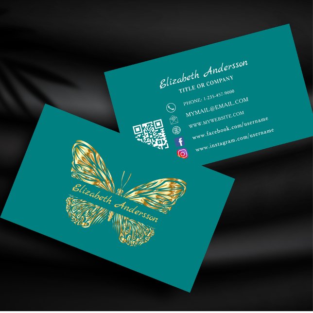 Butterfly aquamariner Goldcode QR Visitenkarte (Von Creator hochgeladen)