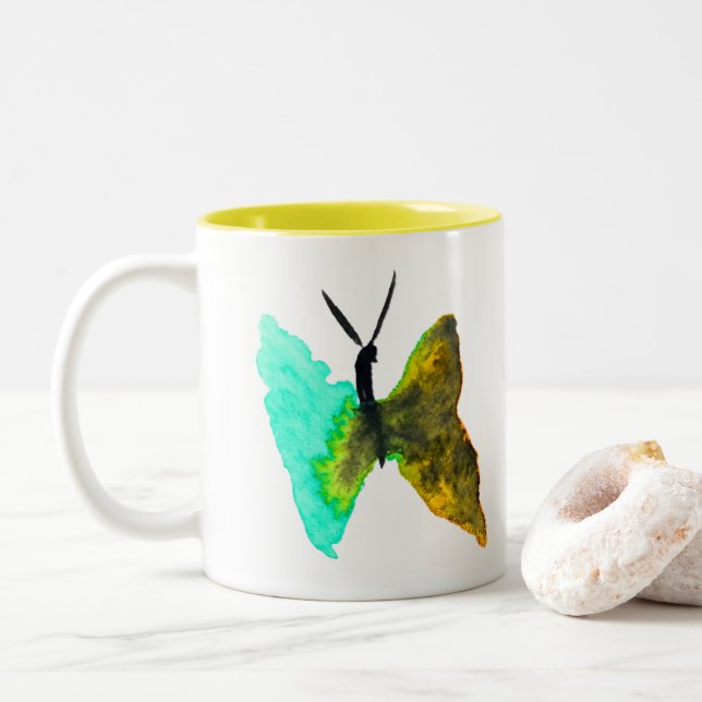 Butterfly Aquarell hübsch Zweifarbige Tasse (Mit Donut)