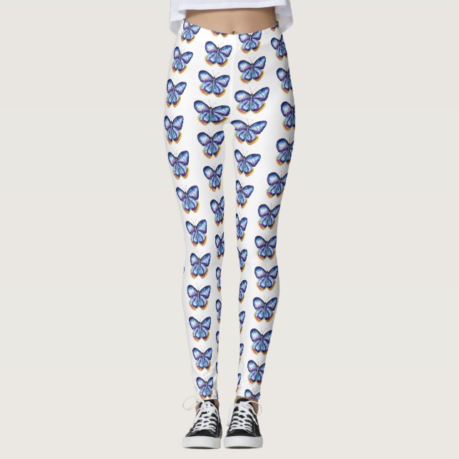 Butterfly Aquarell Kunst Zeichne einzigartige Legg Leggings (Vorderseite)