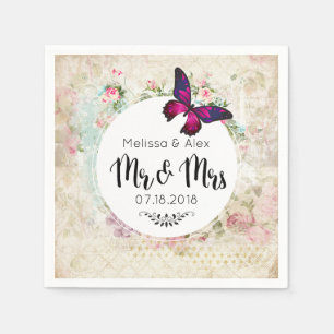 Butterfly auf einem Shabby Vintag Collage Mr. and Serviette
