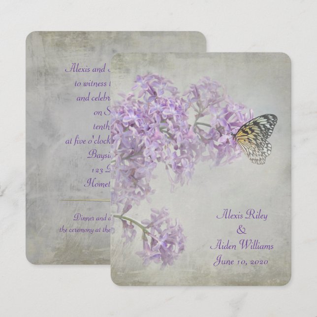 Butterfly auf Lilacs Hochzeit laden Einladung (Vorne/Hinten)