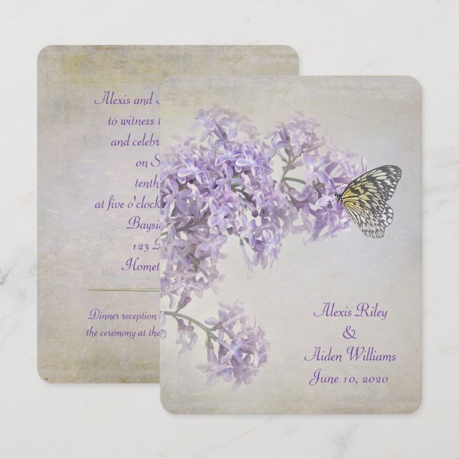 Butterfly auf Lilacs Hochzeit laden Einladung (Vorne/Hinten)