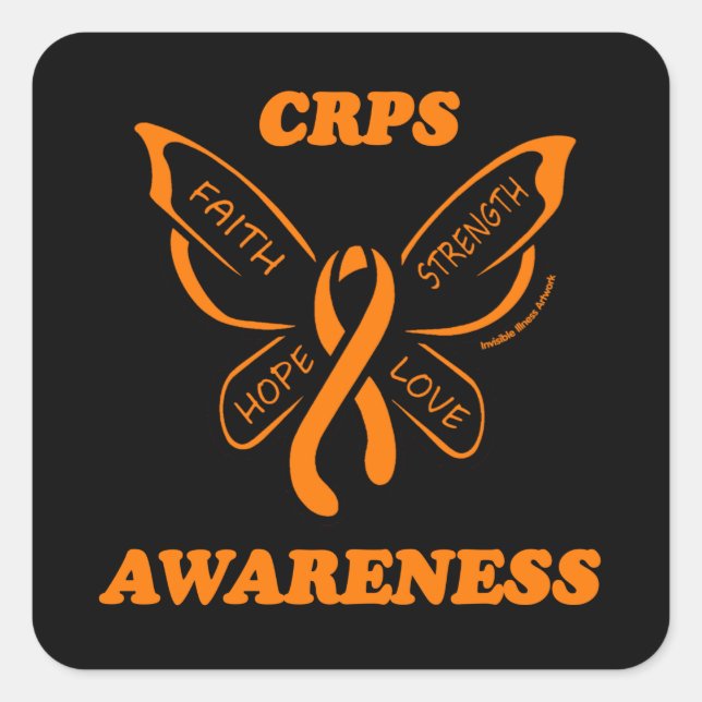 Butterfly/Awareness.. CRPS Quadratischer Aufkleber (Vorderseite)