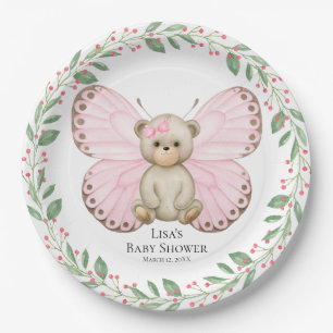 Butterfly Baby Bear Pink Dusche   Teller aus Papie