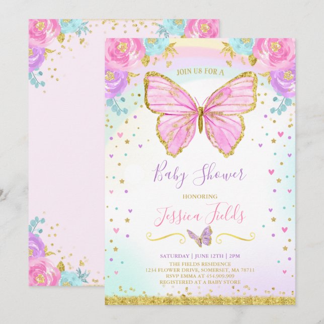 Butterfly Baby Dusche Einladung Girl Baby Dusche (Vorne/Hinten)